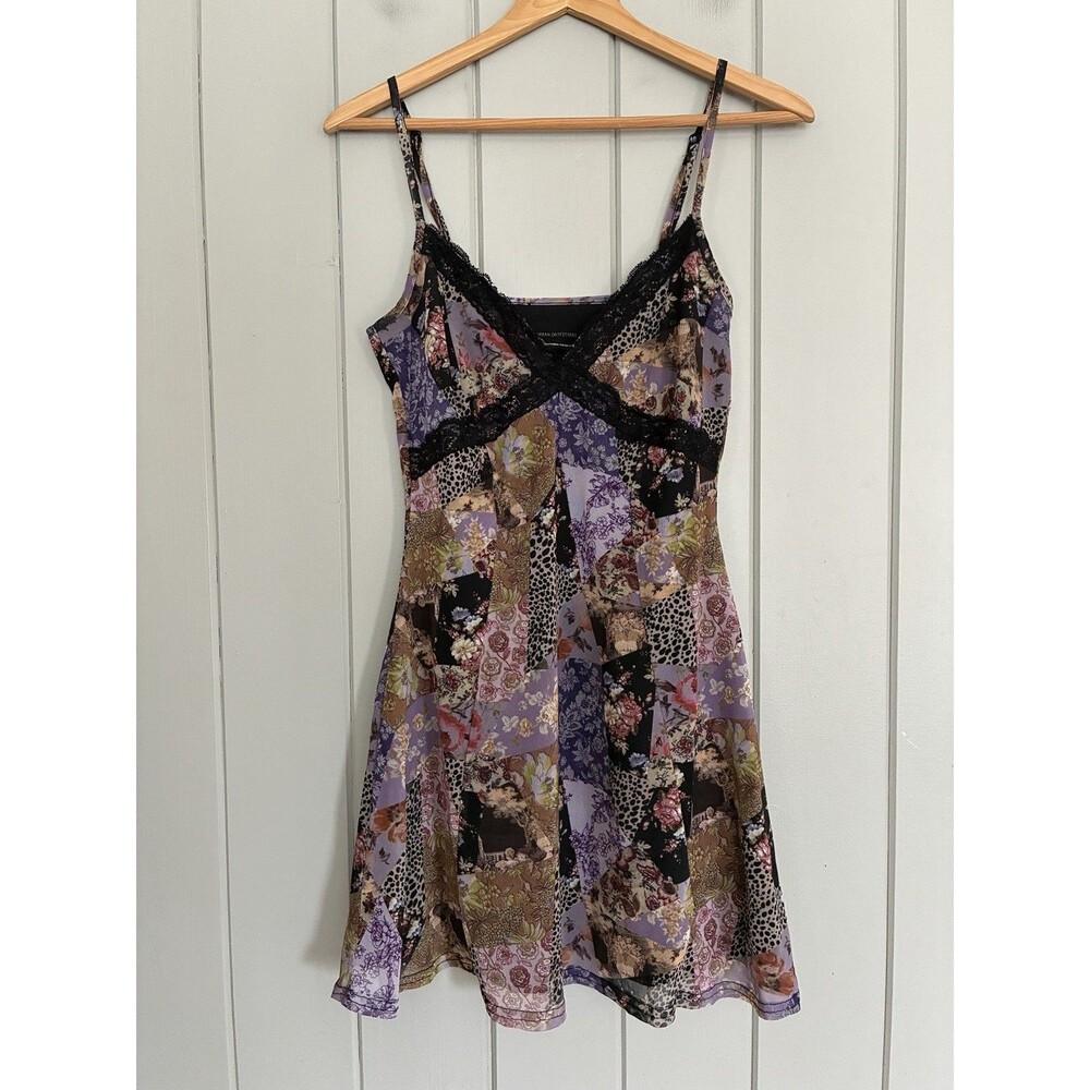 Urban Outfitters Dress M Medium Micro Mesh Mini Patchwork Purple Black